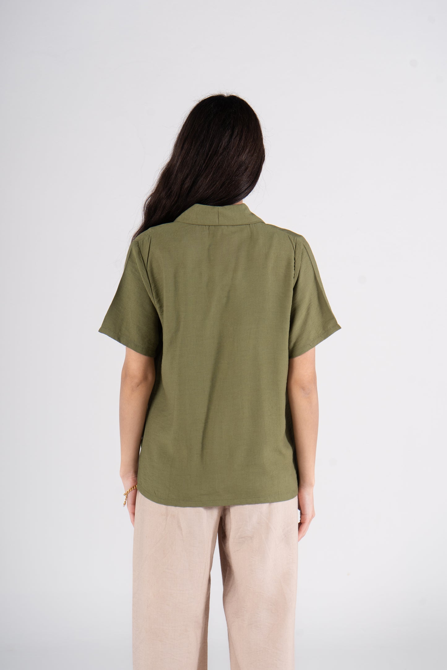 Olive Short Sleeves Linen Shirt