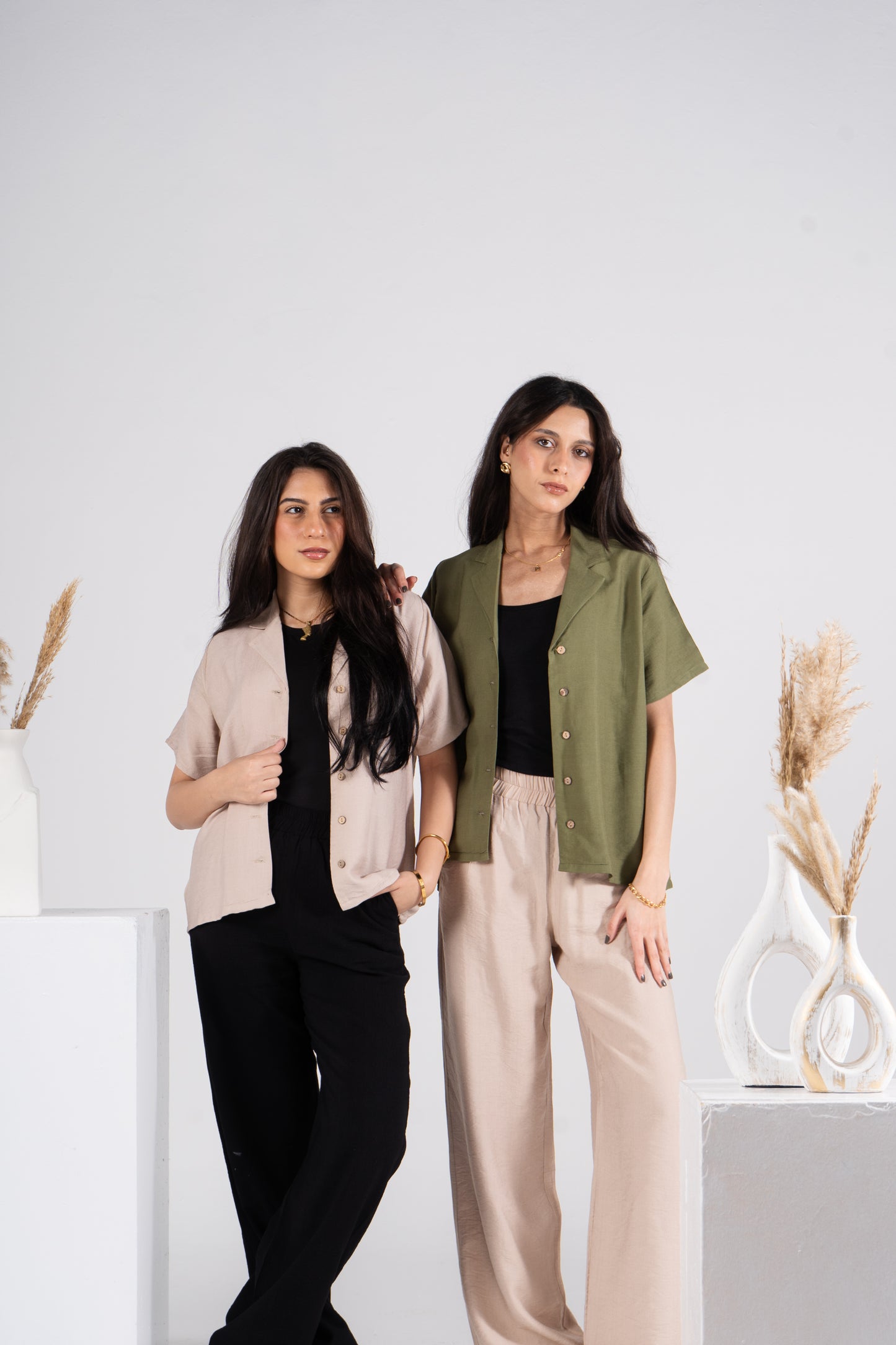 Beige Short Sleeves Linen Shirt