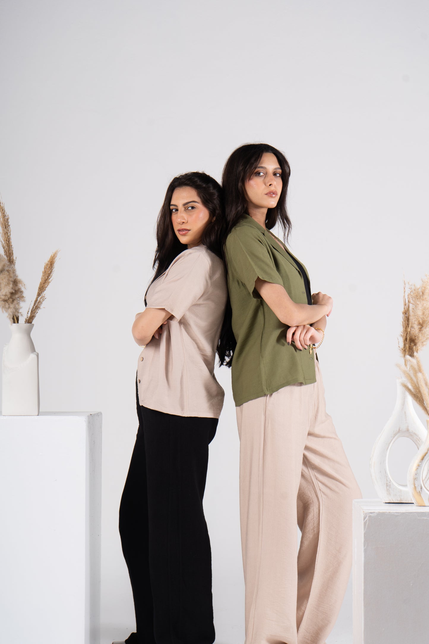 Olive Short Sleeves Linen Shirt