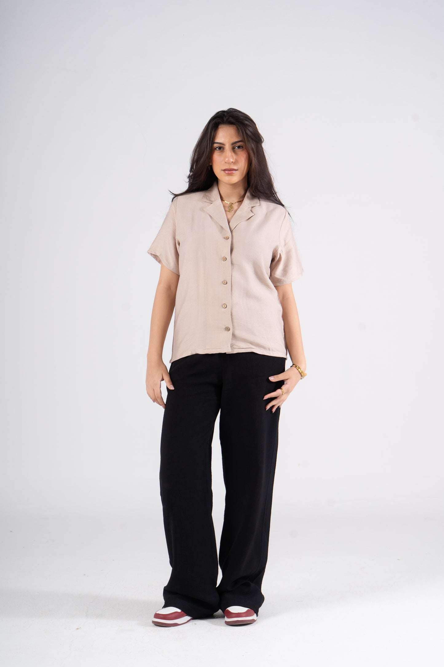 Beige Short Sleeves Linen Shirt