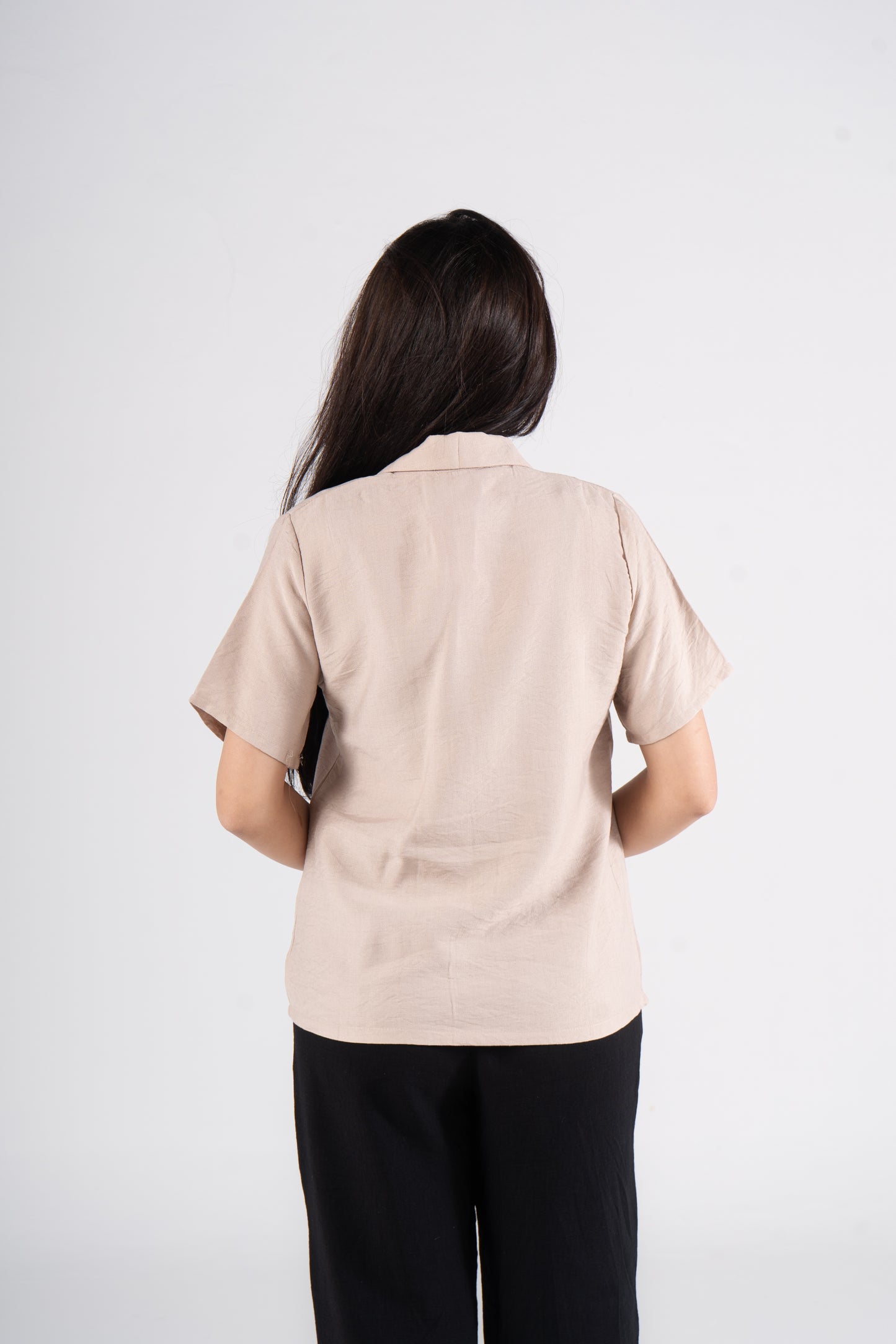 Beige Short Sleeves Linen Shirt