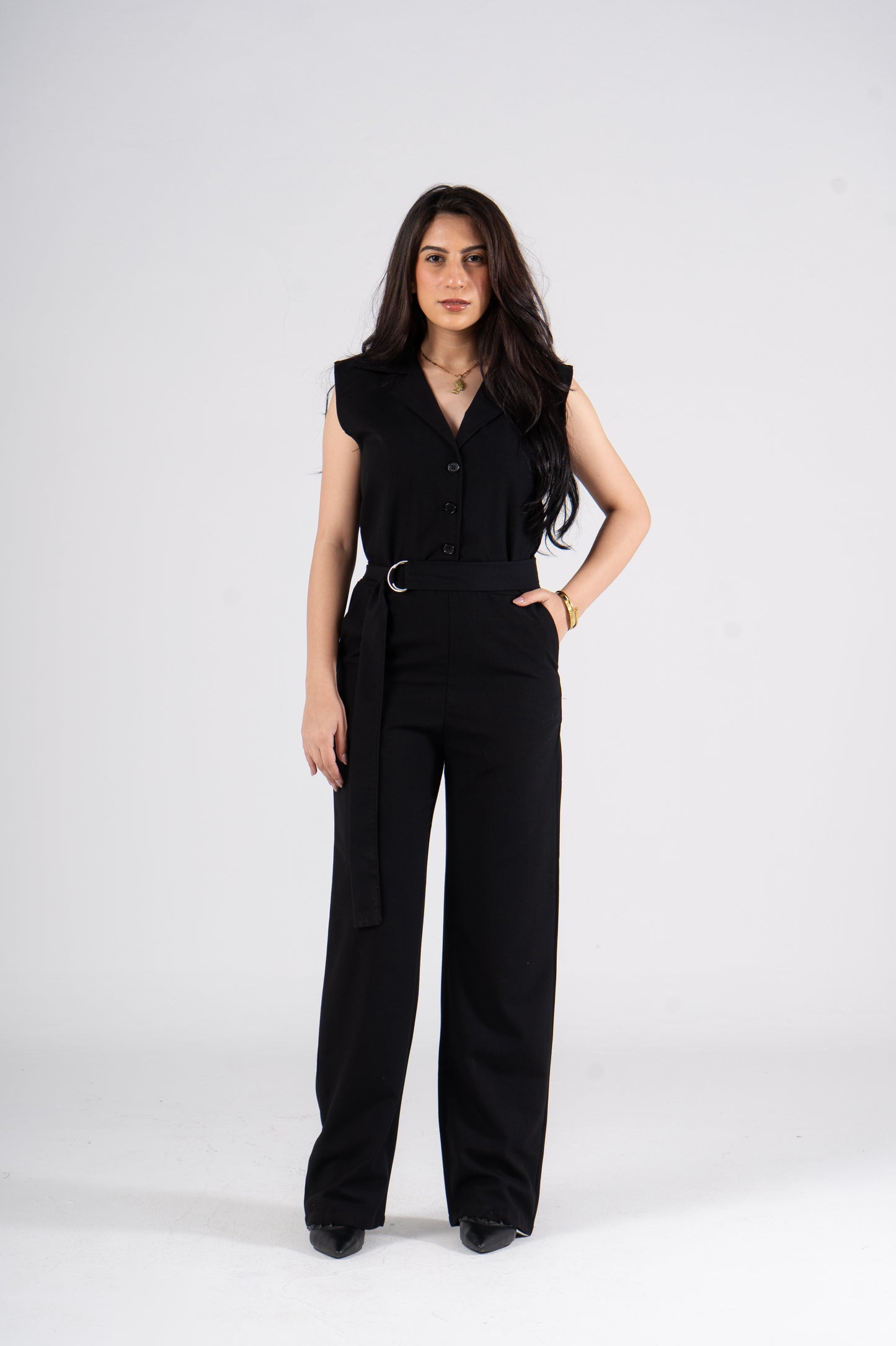 Black Jumpsuit With Adjustable Belt