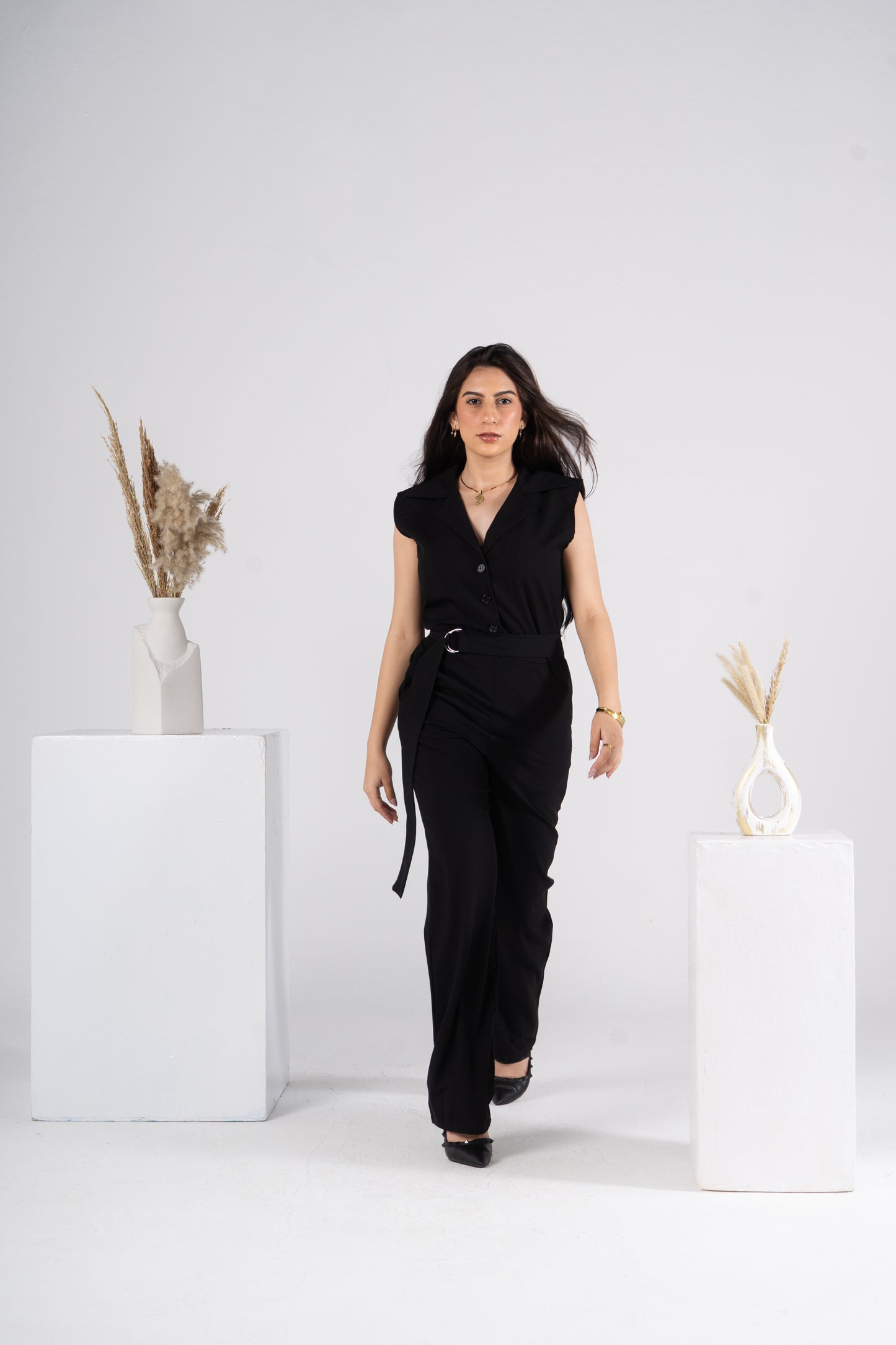 Black Jumpsuit With Adjustable Belt