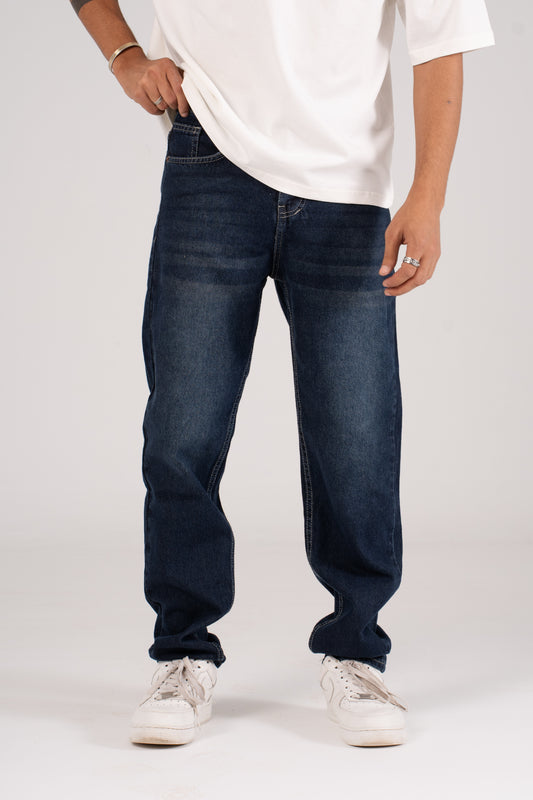 Dark Blue Straight leg Pants - بنطلون جينز برجل مستقيمة