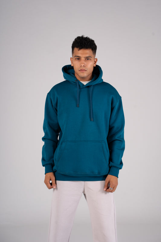 Teal Blue Plain Melton Hoodie - هودي ميلتون سادة