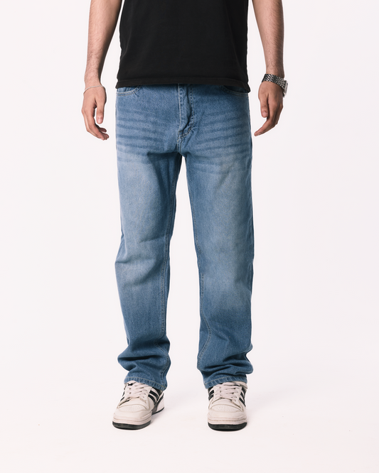 Regular Fit Denim Pants - Washed Light Blue