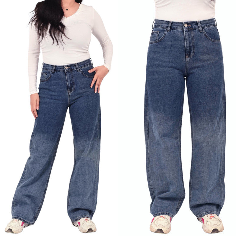 High-Waisted Ombre Jeans with Straight Legs