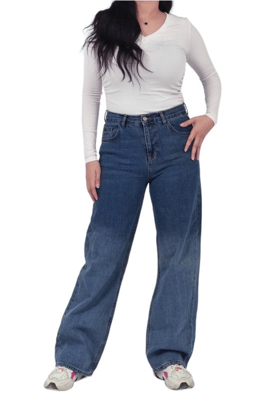 High-Waisted Ombre Jeans with Straight Legs