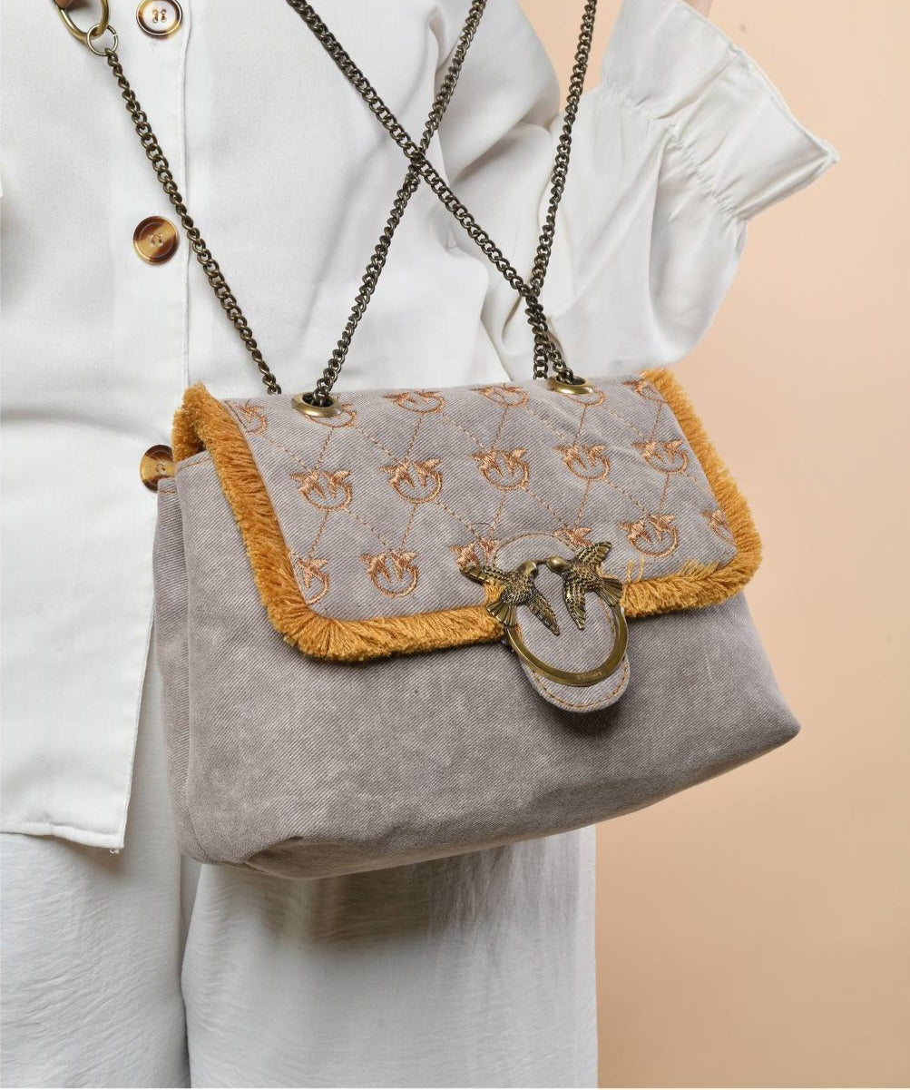 Gray Embroidered Shoulder Bag