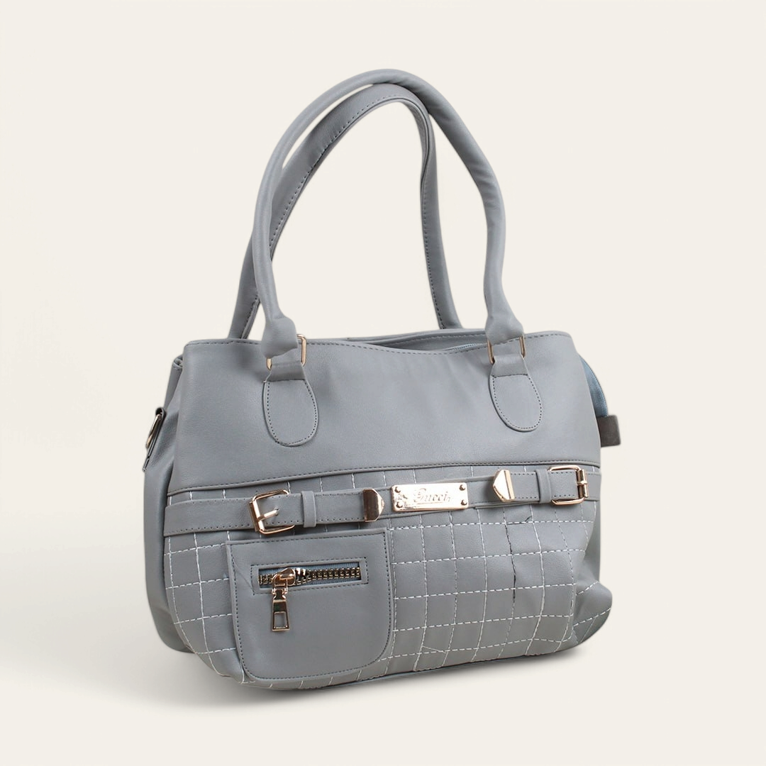 Gray Side Zipper Pocket Handbag