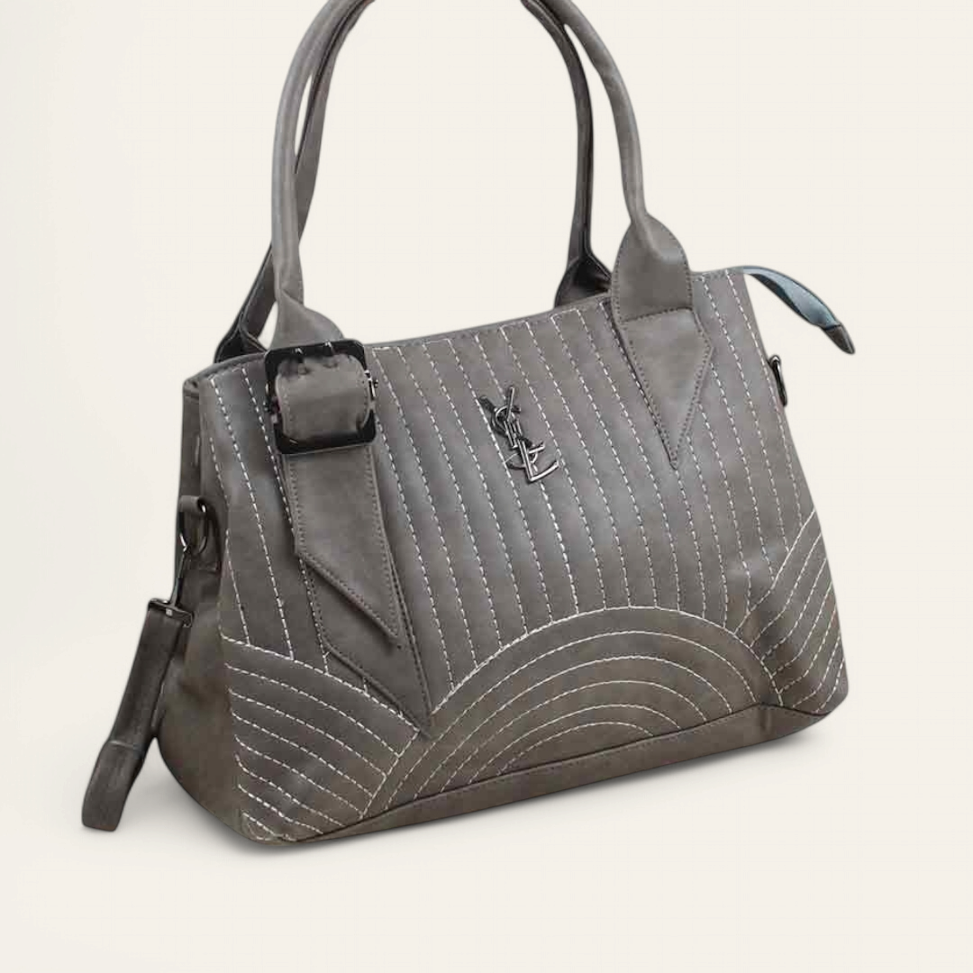 Gray Leather Handbag with Extra Strap