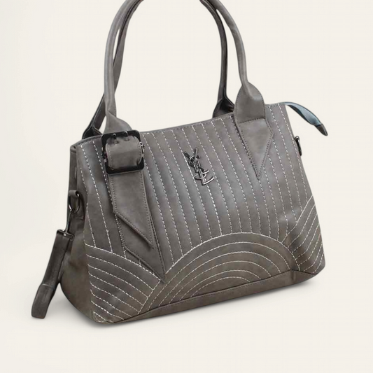 Gray Leather Handbag with Extra Strap
