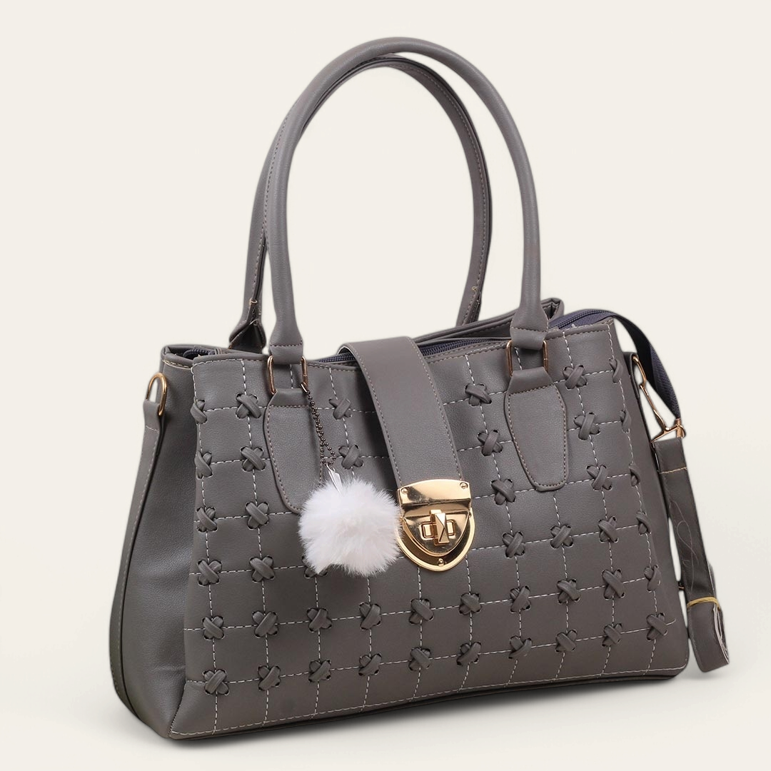 Gray Twist Lock Handbag with Strap