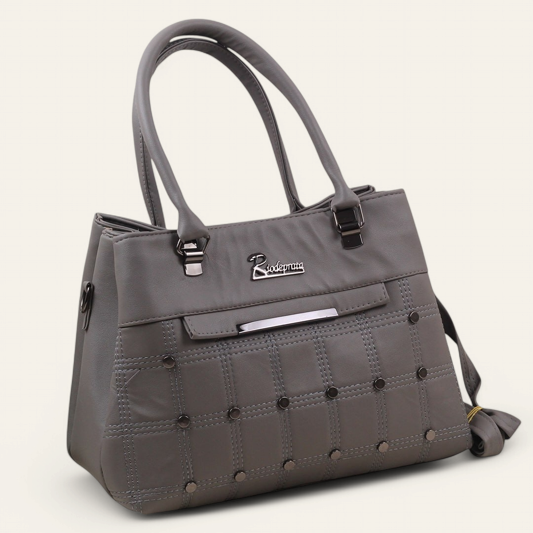 Gray Spacious Handbag with Strap