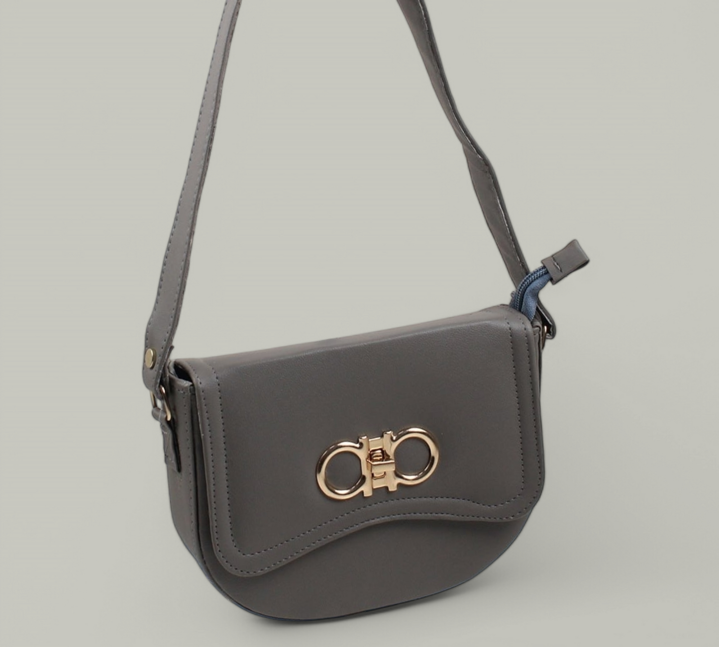 Gray Flap Crossbody Bag with Twist Lock