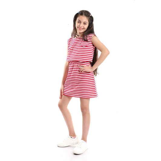 Girls Elastic Waist Striped Dress - فستان مخطط بخصر أستيك للبنات