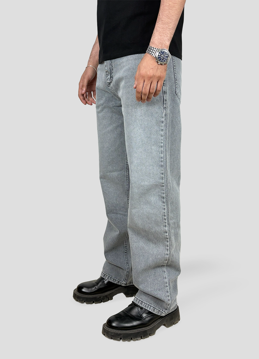 Gray Baggy Fit Denim, 100% Cotton
