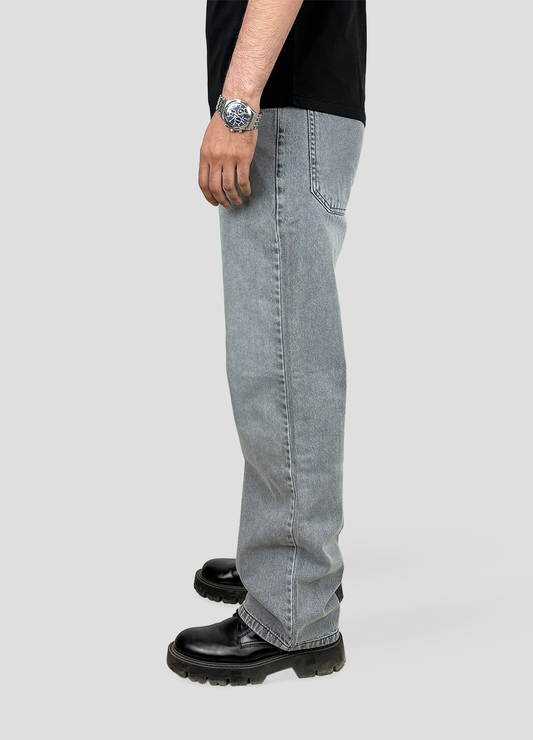 Gray Baggy Fit Denim, 100% Cotton