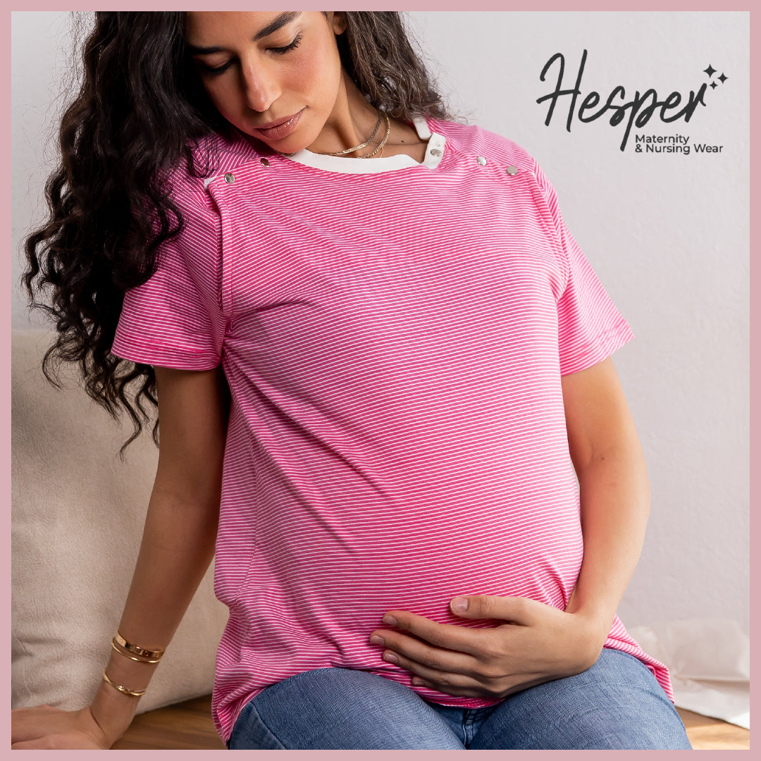 Pink Summer Snap Nursing Maternity T-Shirt