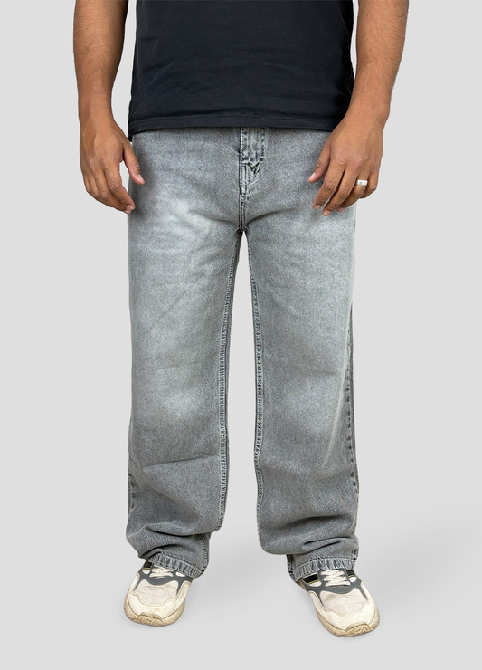 Icy Gray Baggy Fit Denim, 100% Cotton