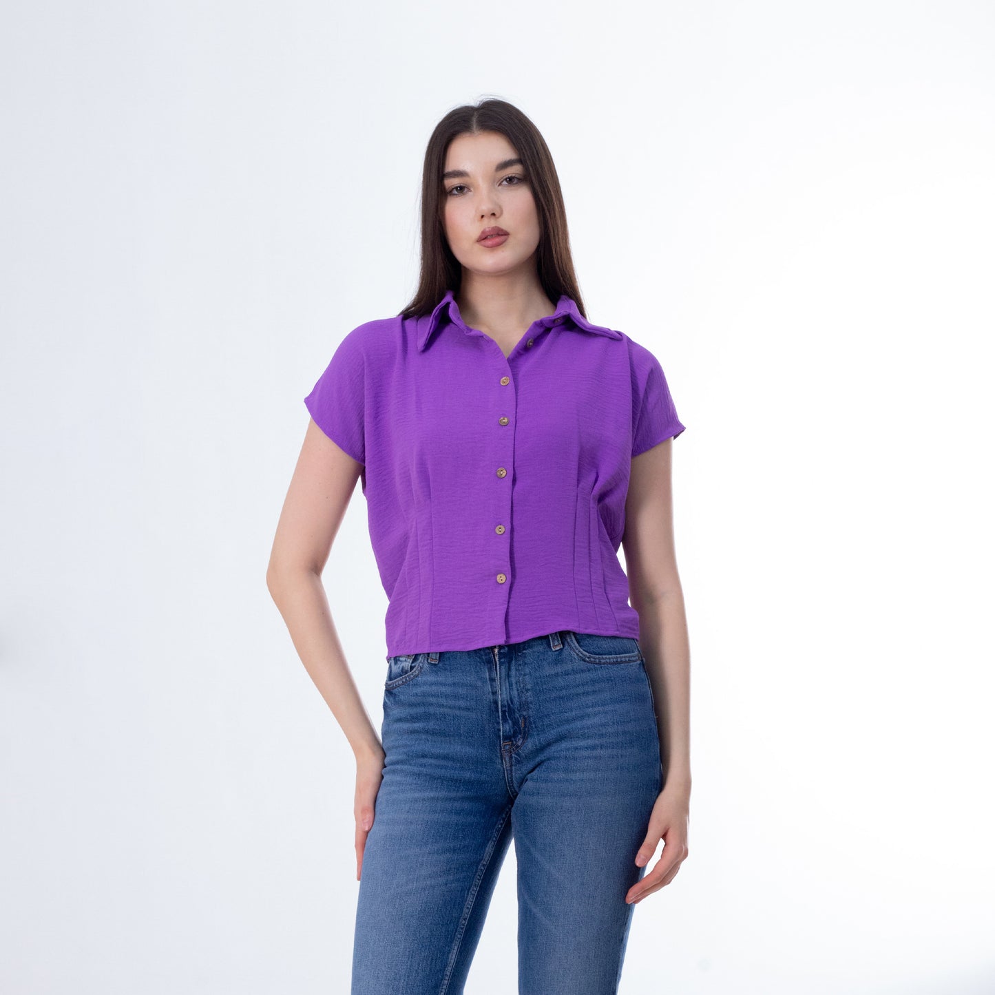 Purple Basic Crop Shirt - قميص قصير أساسي باللون الأرجواني