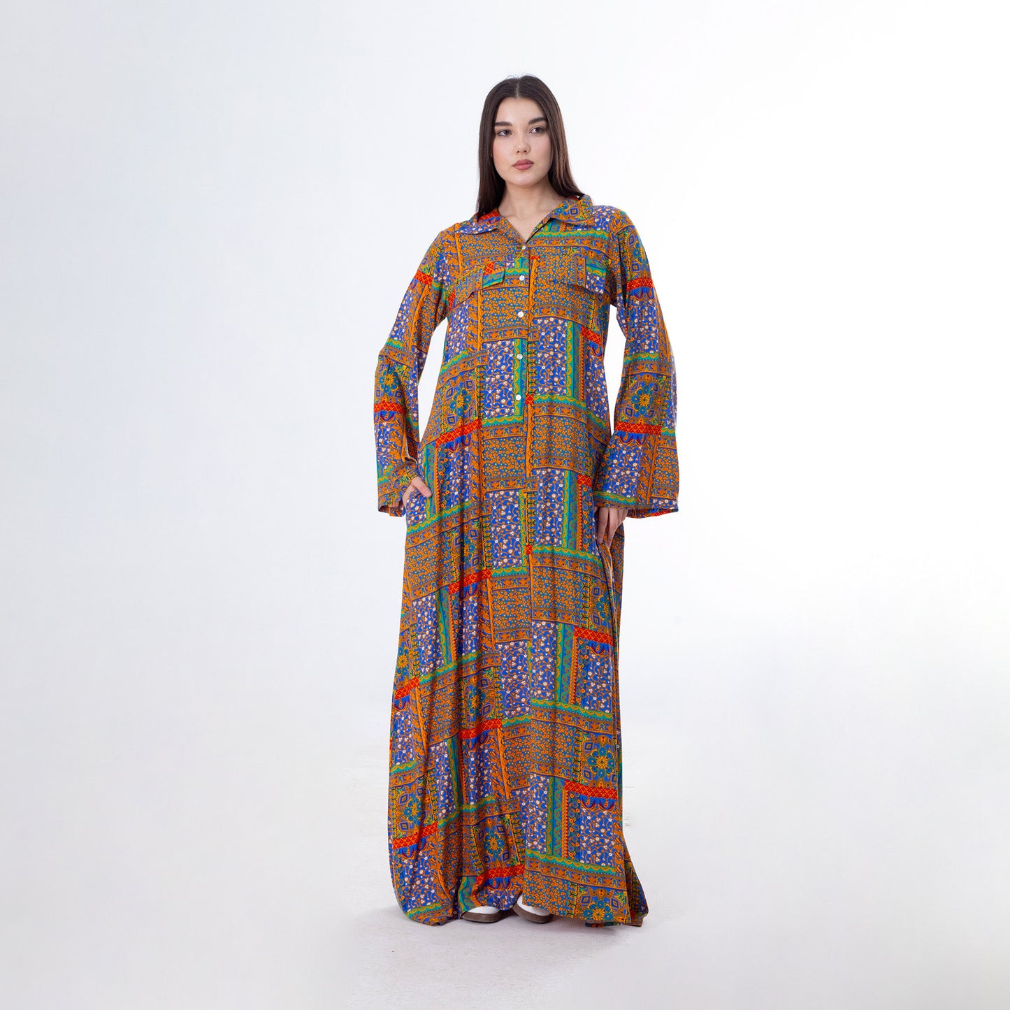 Blue Viscose Loose-Fit Dress - فستان أزرق من الفيسكوز بقصة فضفاضة