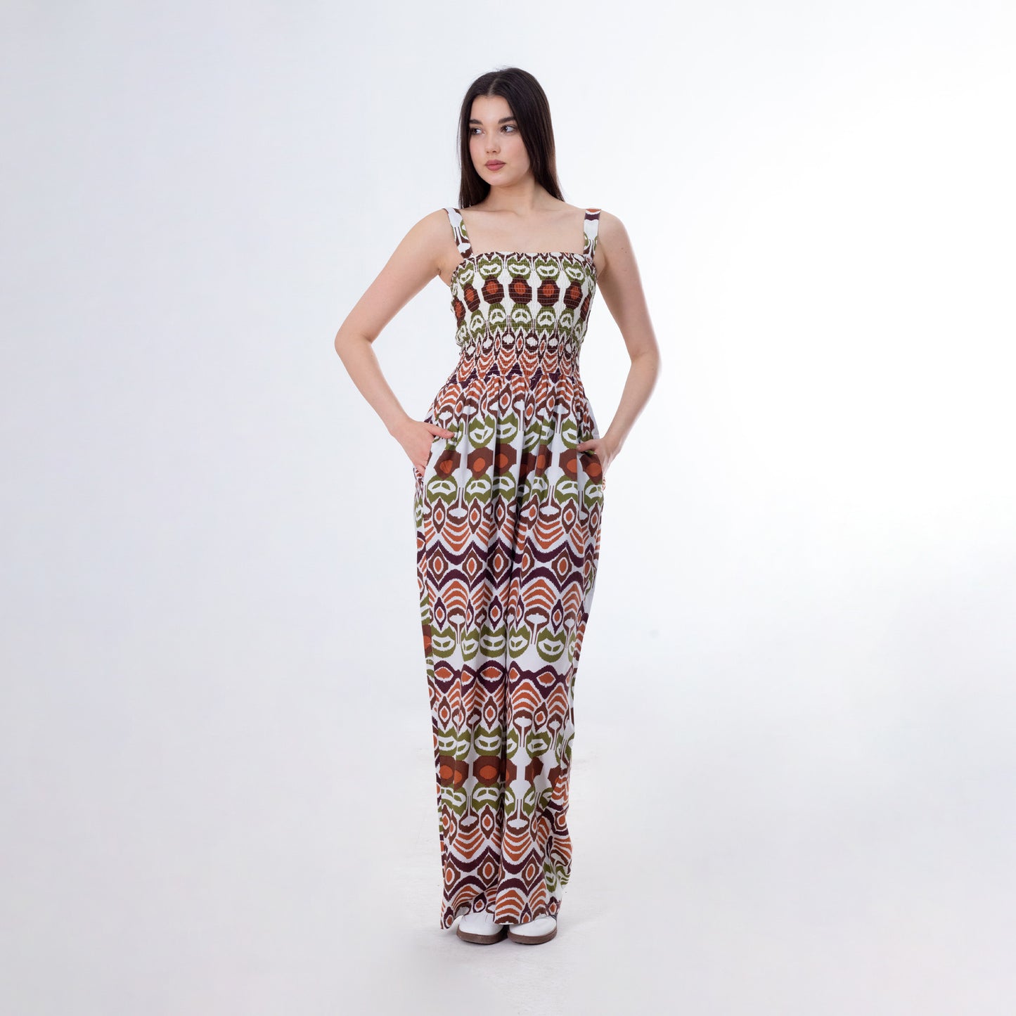 Brown Colorful Summer Jumpsuit - جمبسوت صيفي ملون باللون البني