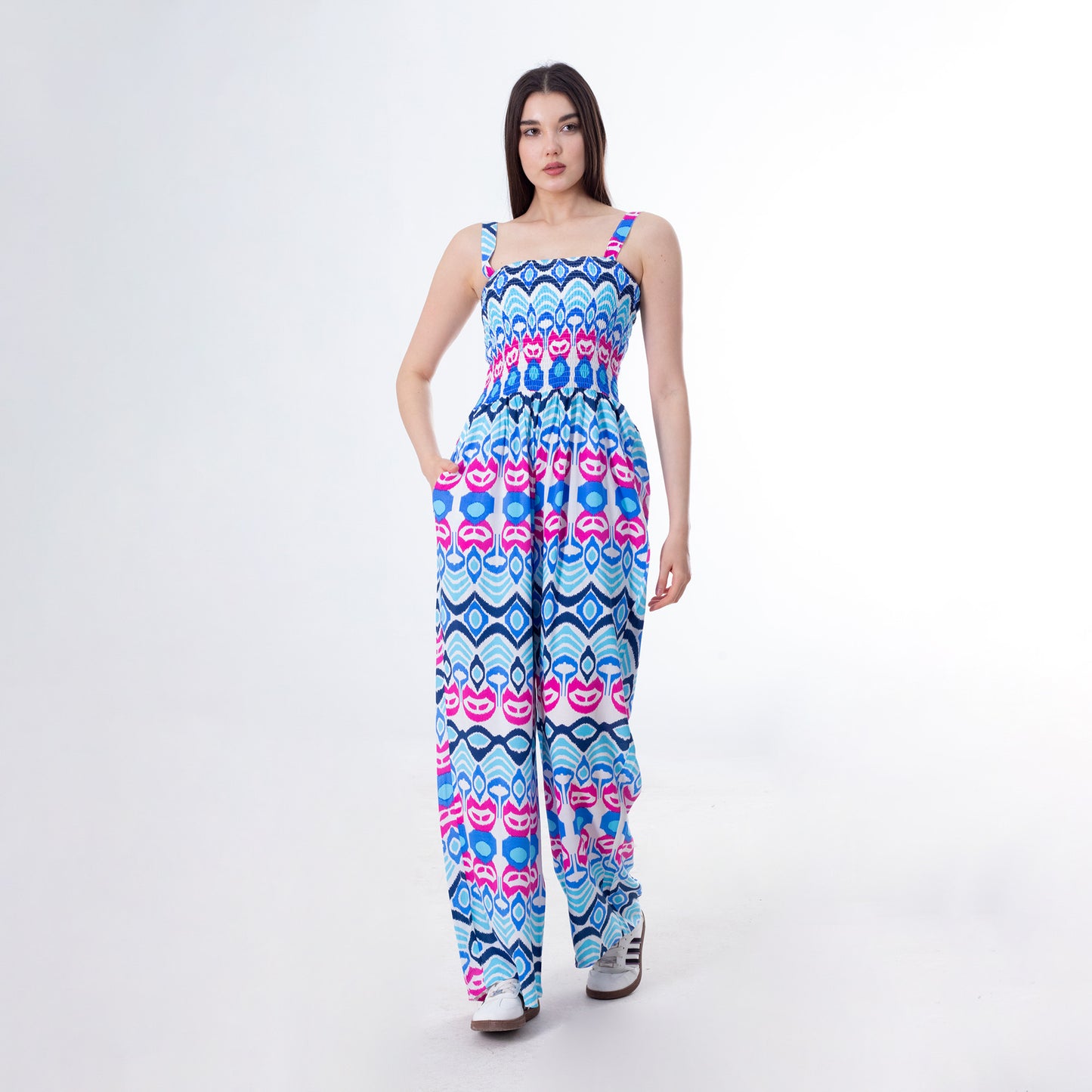 Blue Colorful Summer Jumpsuit - جمبسوت صيفي ملون باللون الأزرق