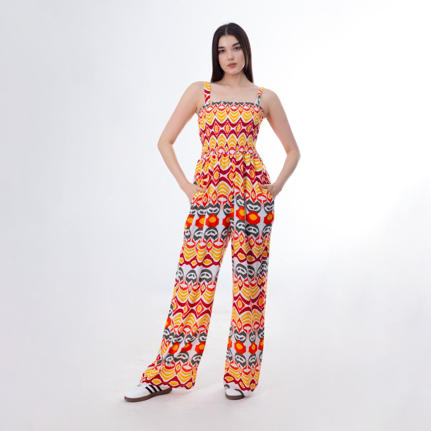 Orange Colorful Summer Jumpsuit - جمبسوت صيفي ملون باللون البرتقالي