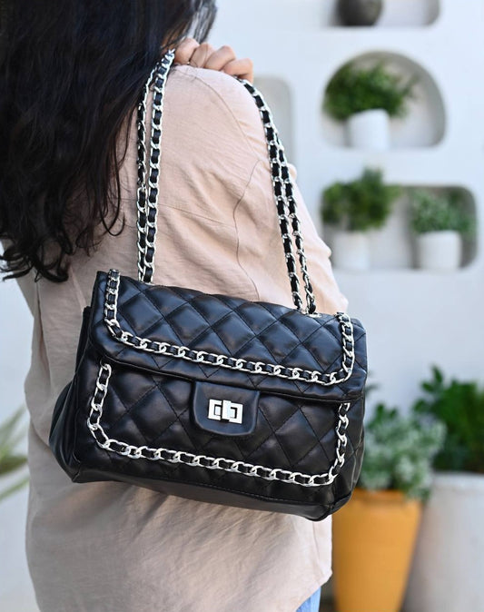 Black Twist Lock Shoulder Bag