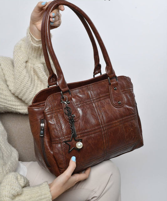 Brown Shoulder Bag with Star Keychain
