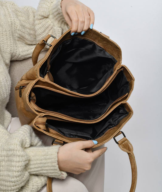 Brown Shoulder Bag with Star Keychain