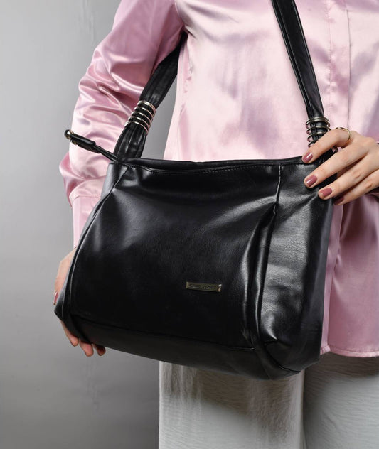 Black Shiny Leather Shoulder Bag