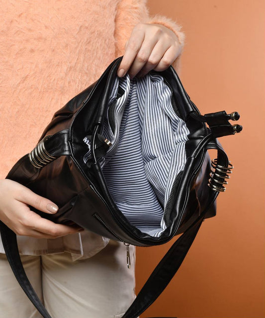 Black Shiny Leather Shoulder Bag