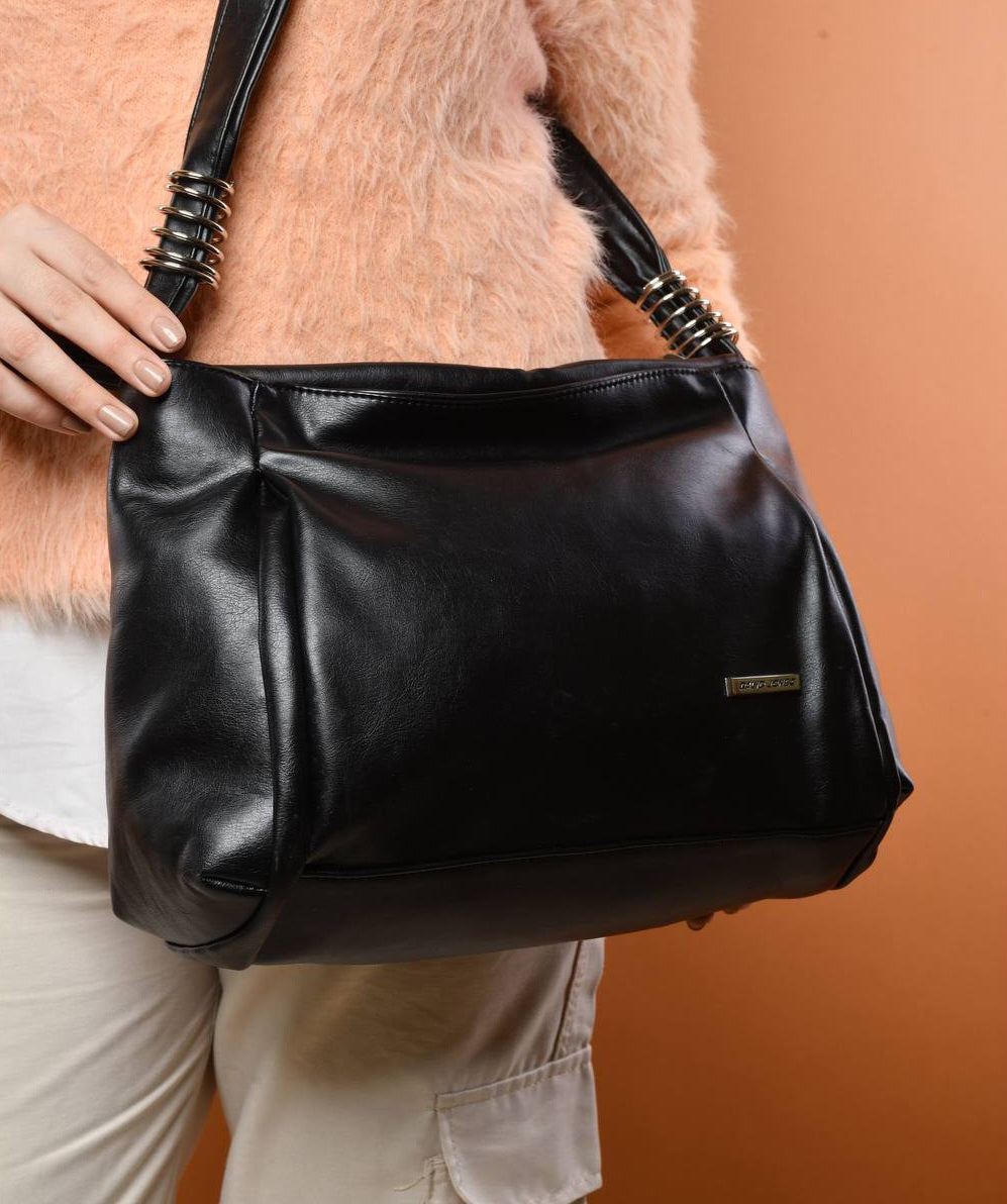 Black Shiny Leather Shoulder Bag