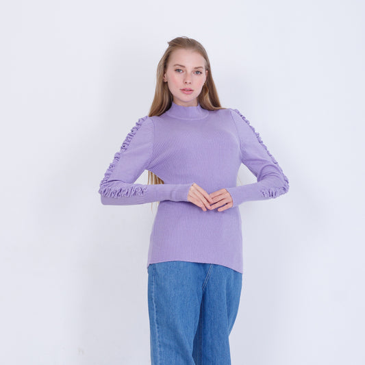 بلوفر أرجواني محبوك بأكمام مكشكشة