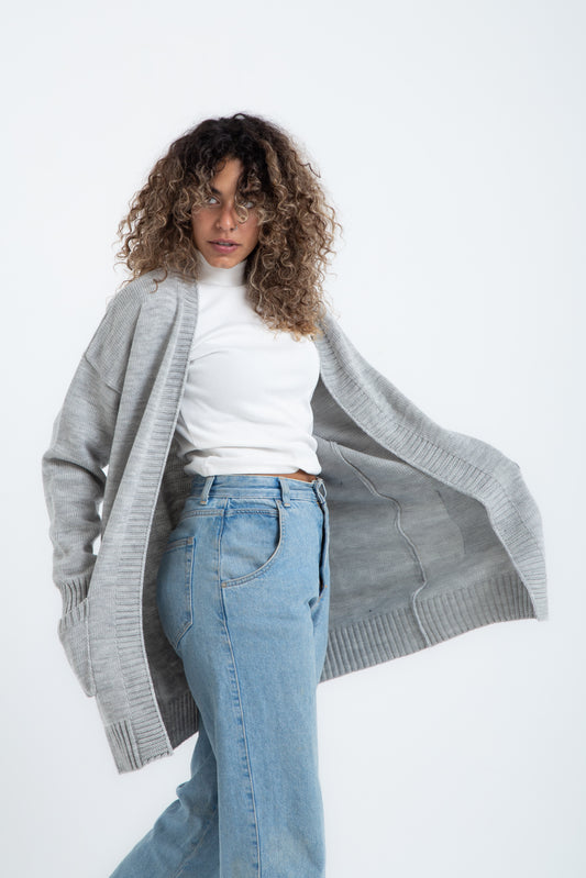 كارديجان منسوج متوسط الطول، رمادي