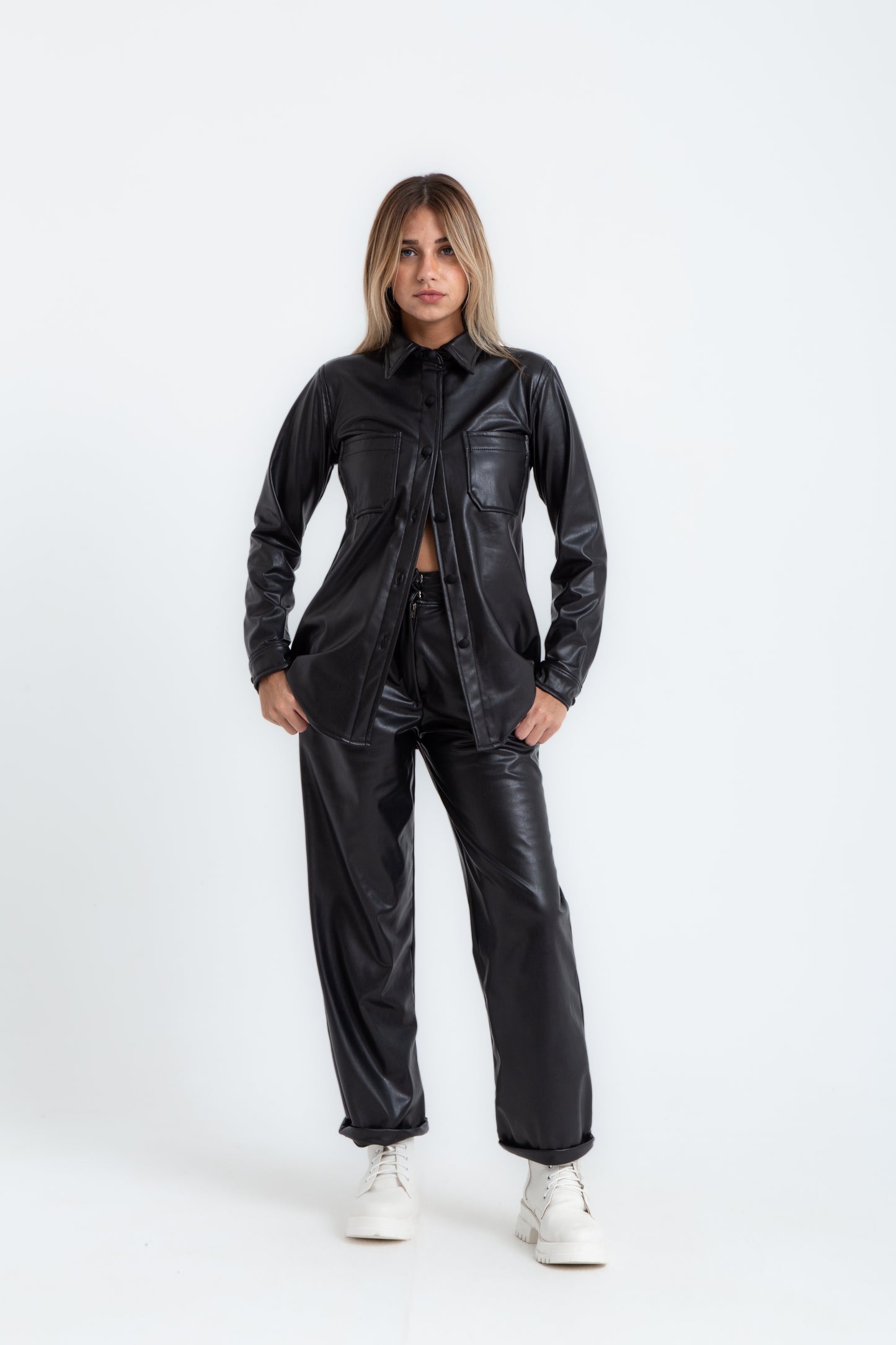 Premium Line Black Regular Fit Leather Shirt