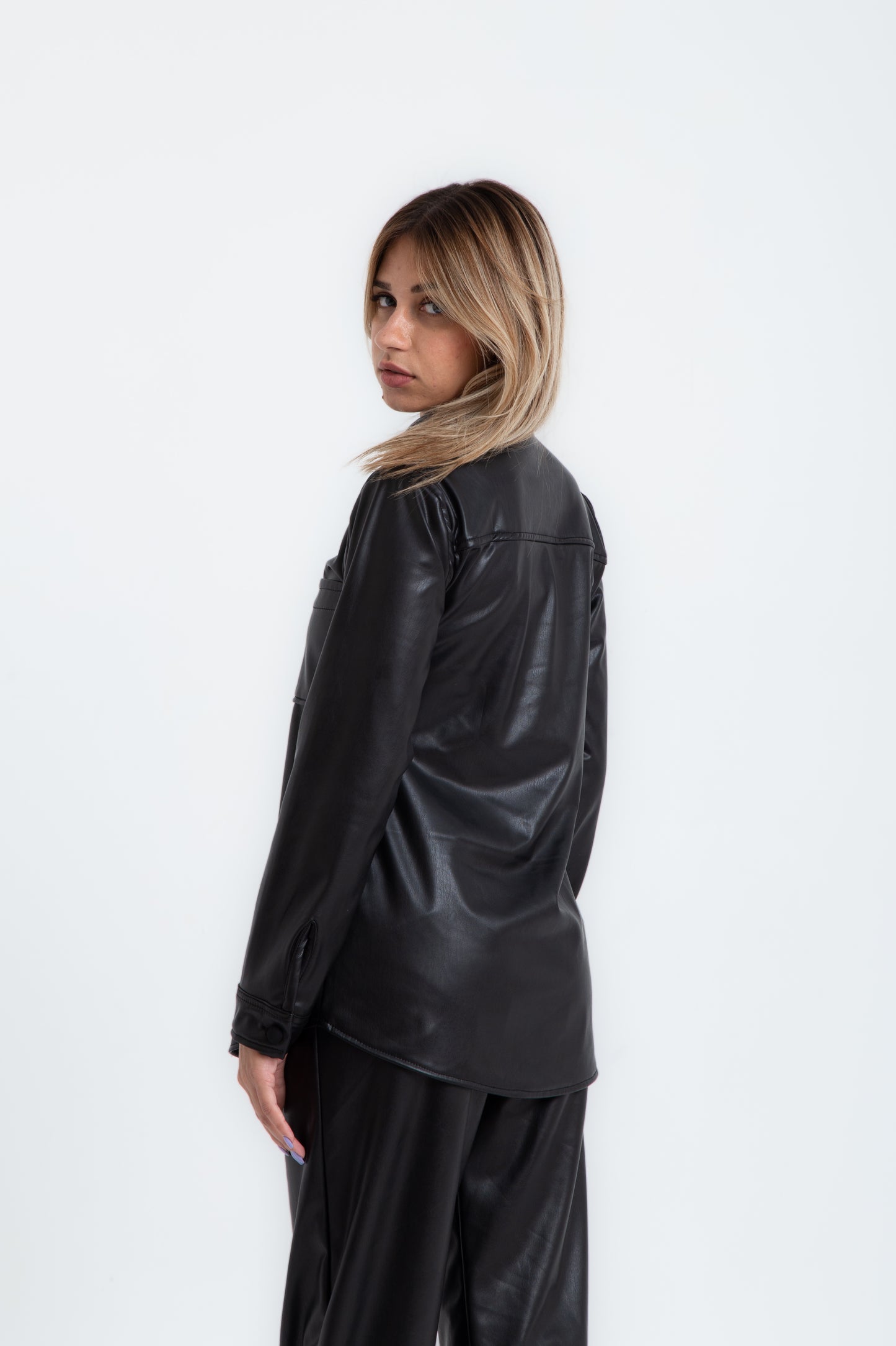 Premium Line Black Regular Fit Leather Shirt