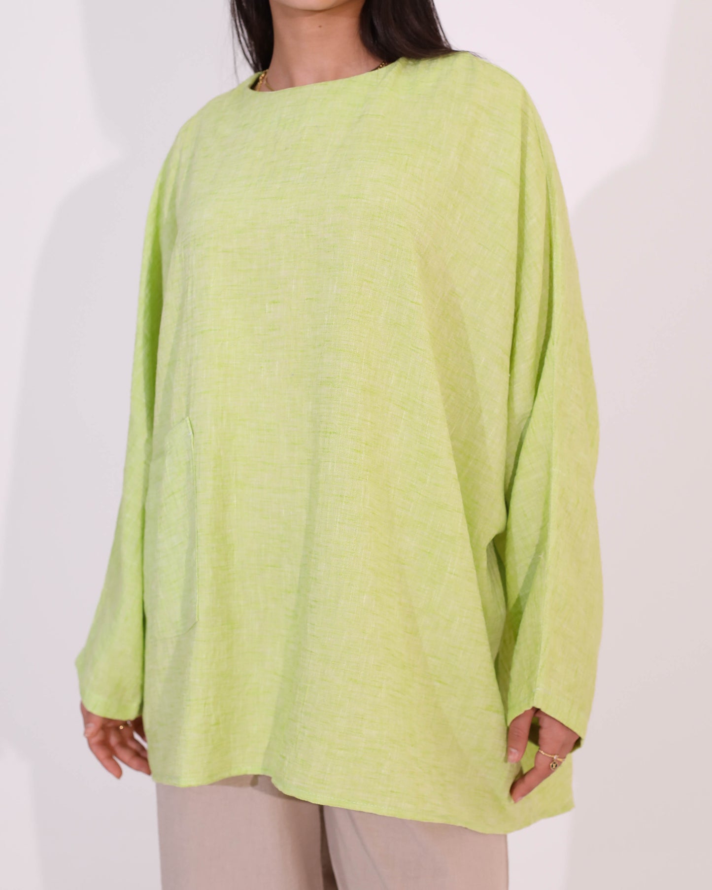 Light Green Side Pocket Oversized Blouse