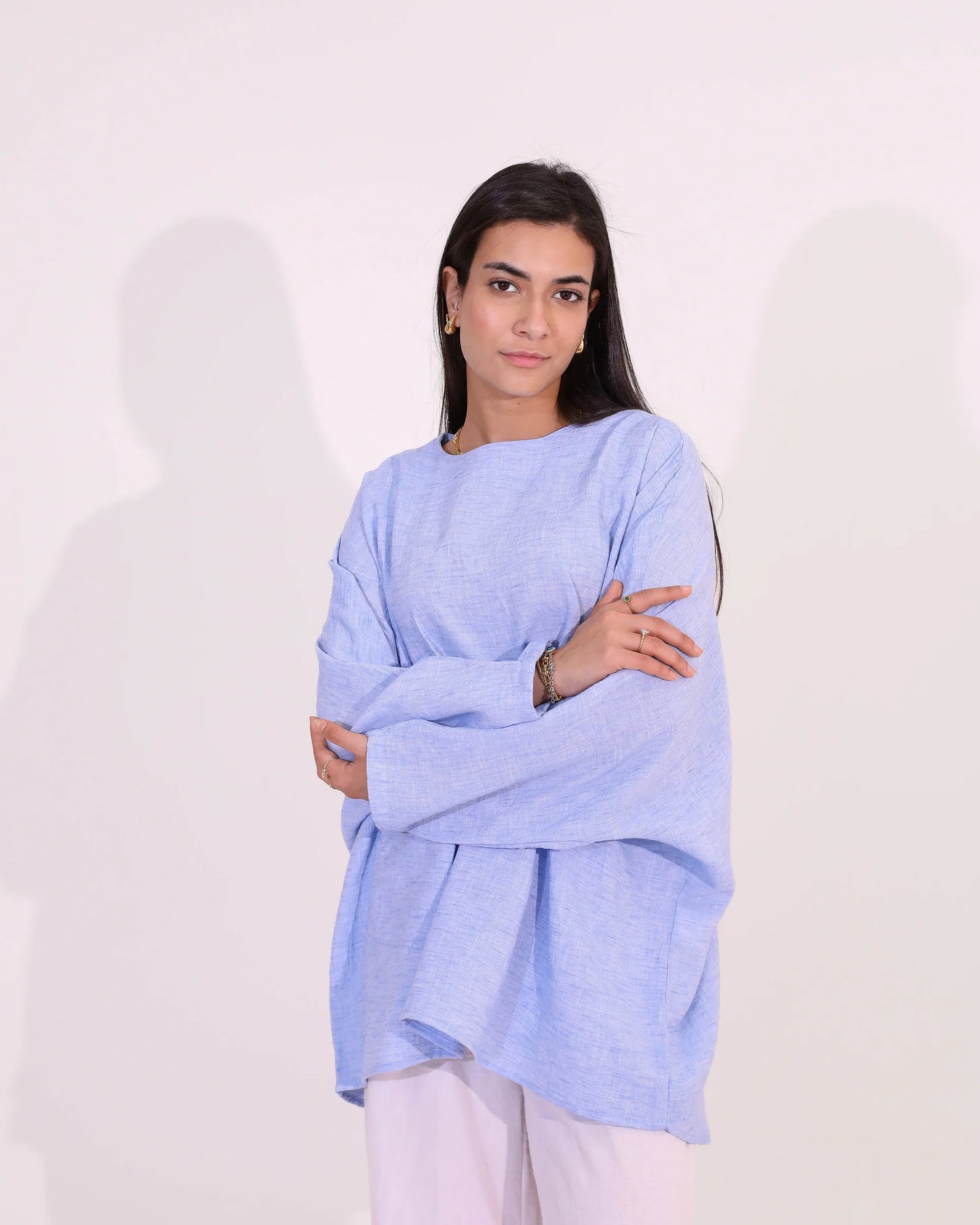 Baby Blue Side Pocket Oversized Blouse