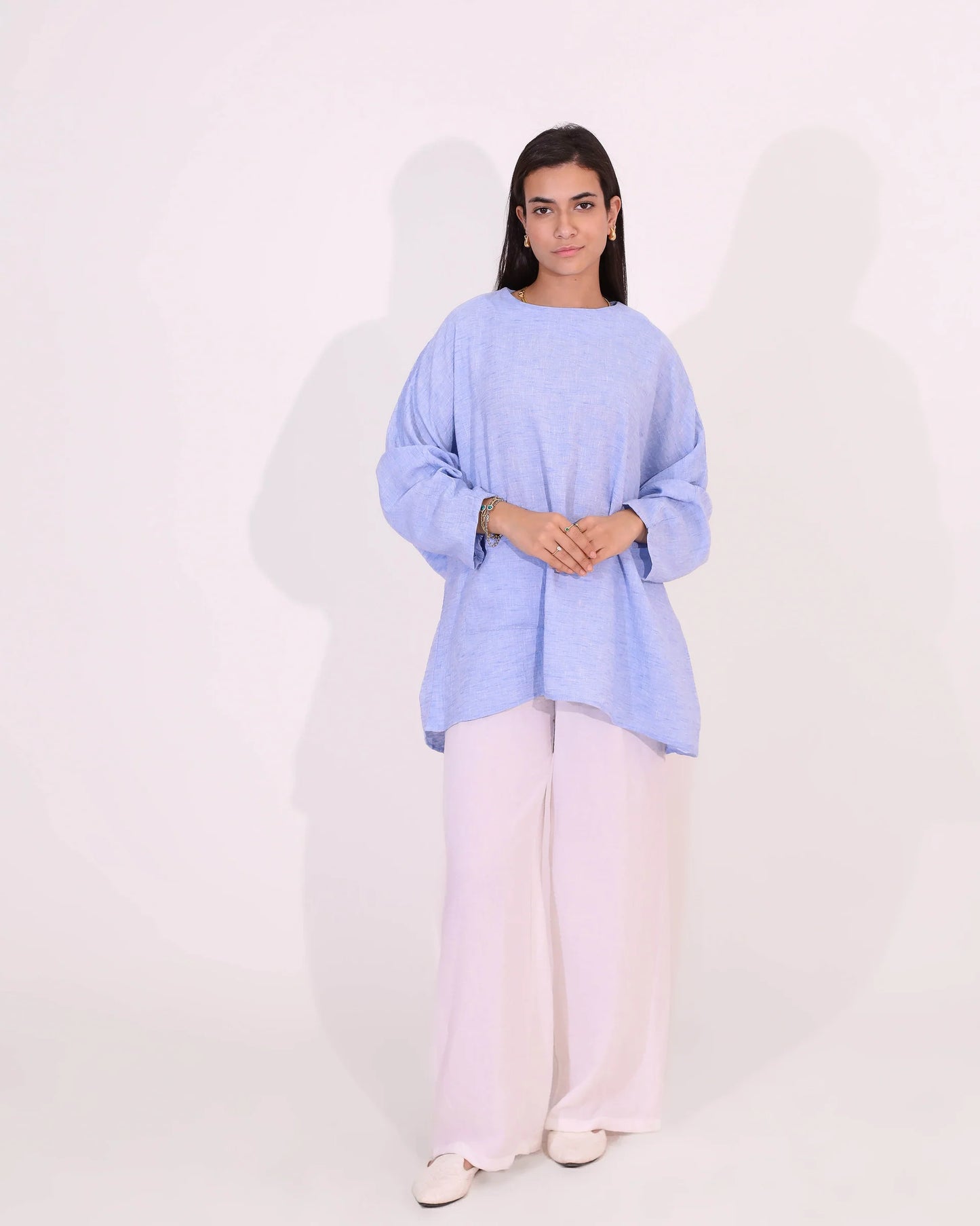 Baby Blue Side Pocket Oversized Blouse