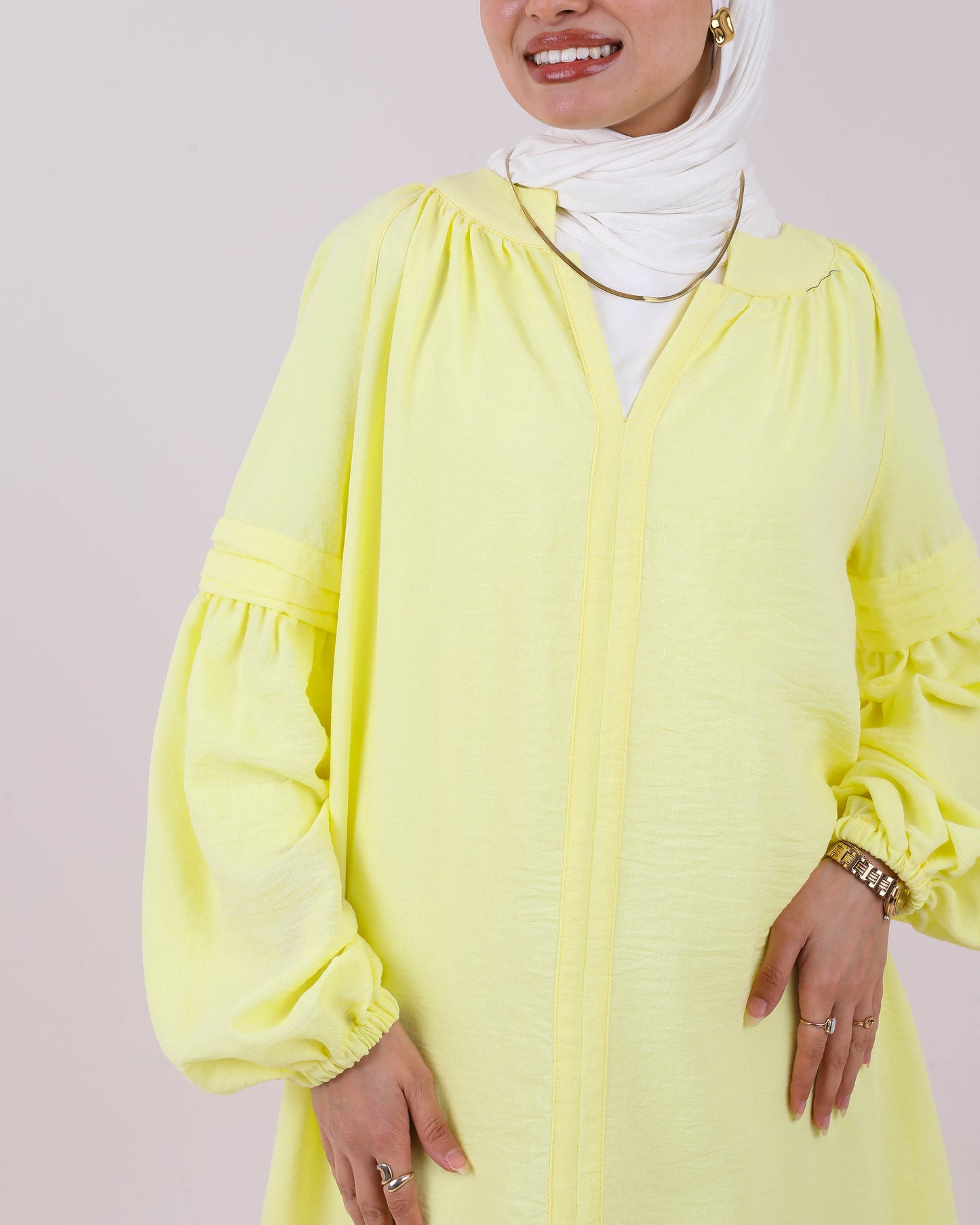 Yellow Elegant Dress with Elastic Cuffs