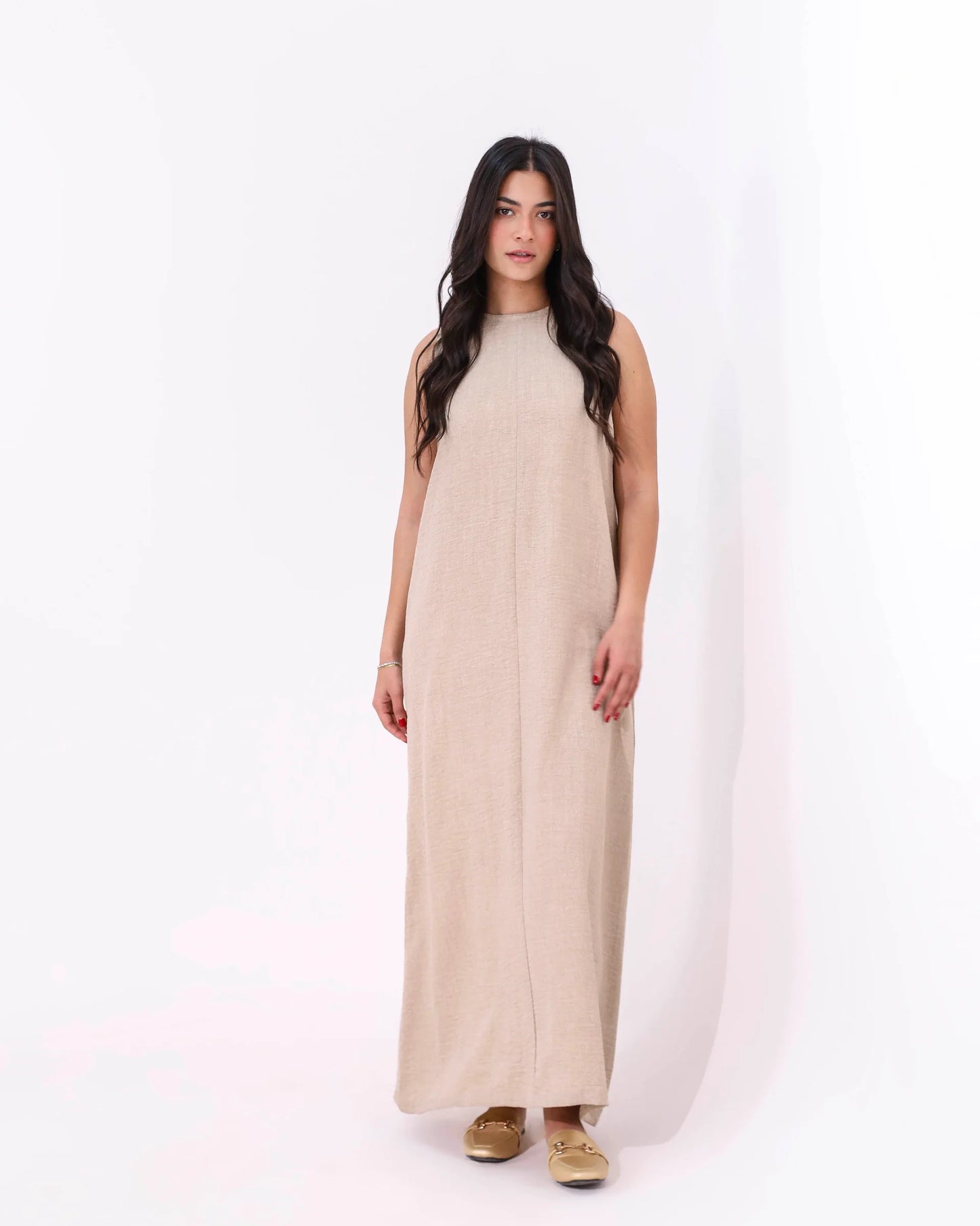 Beige Basic Sleeveless Dress