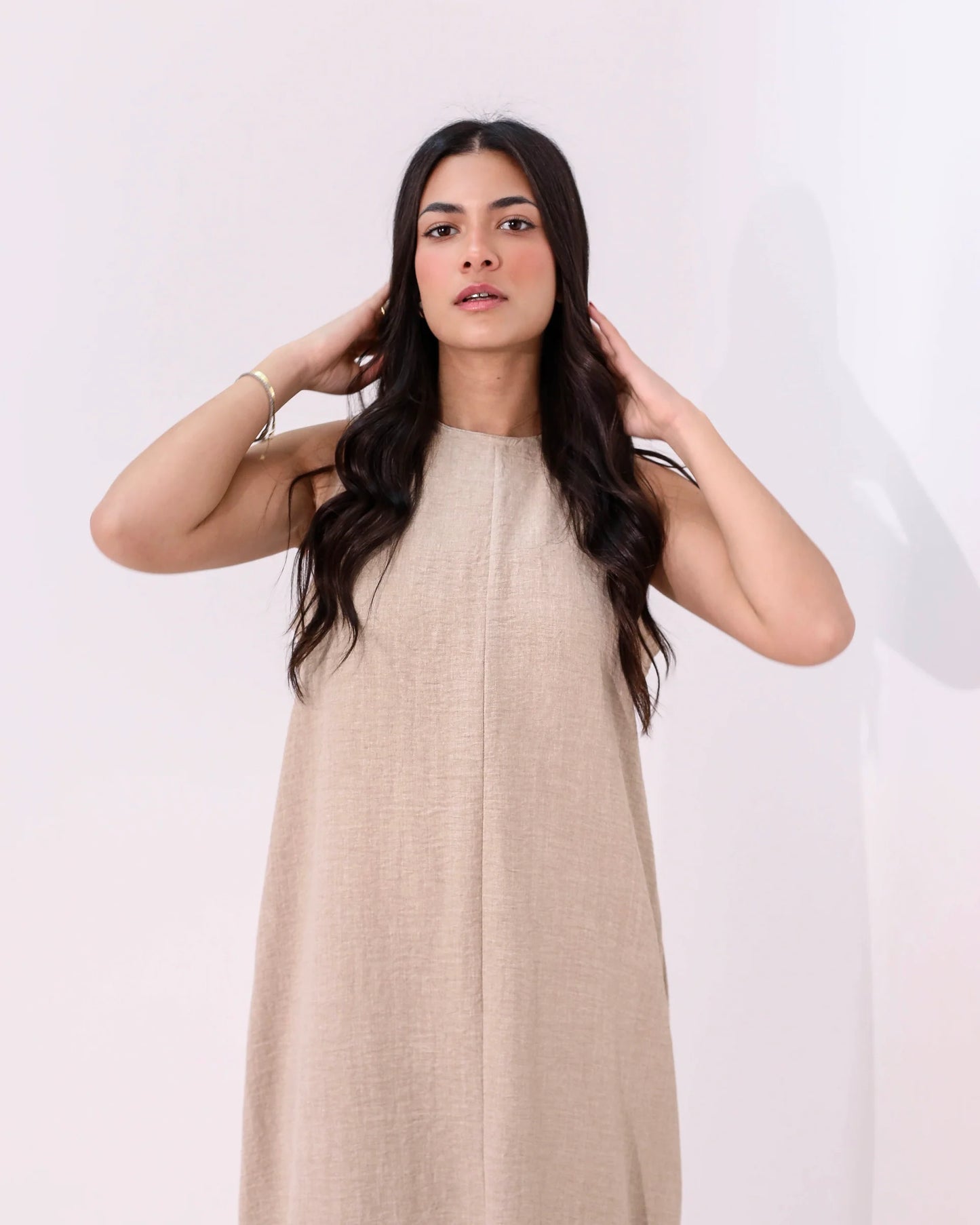 Beige Basic Sleeveless Dress