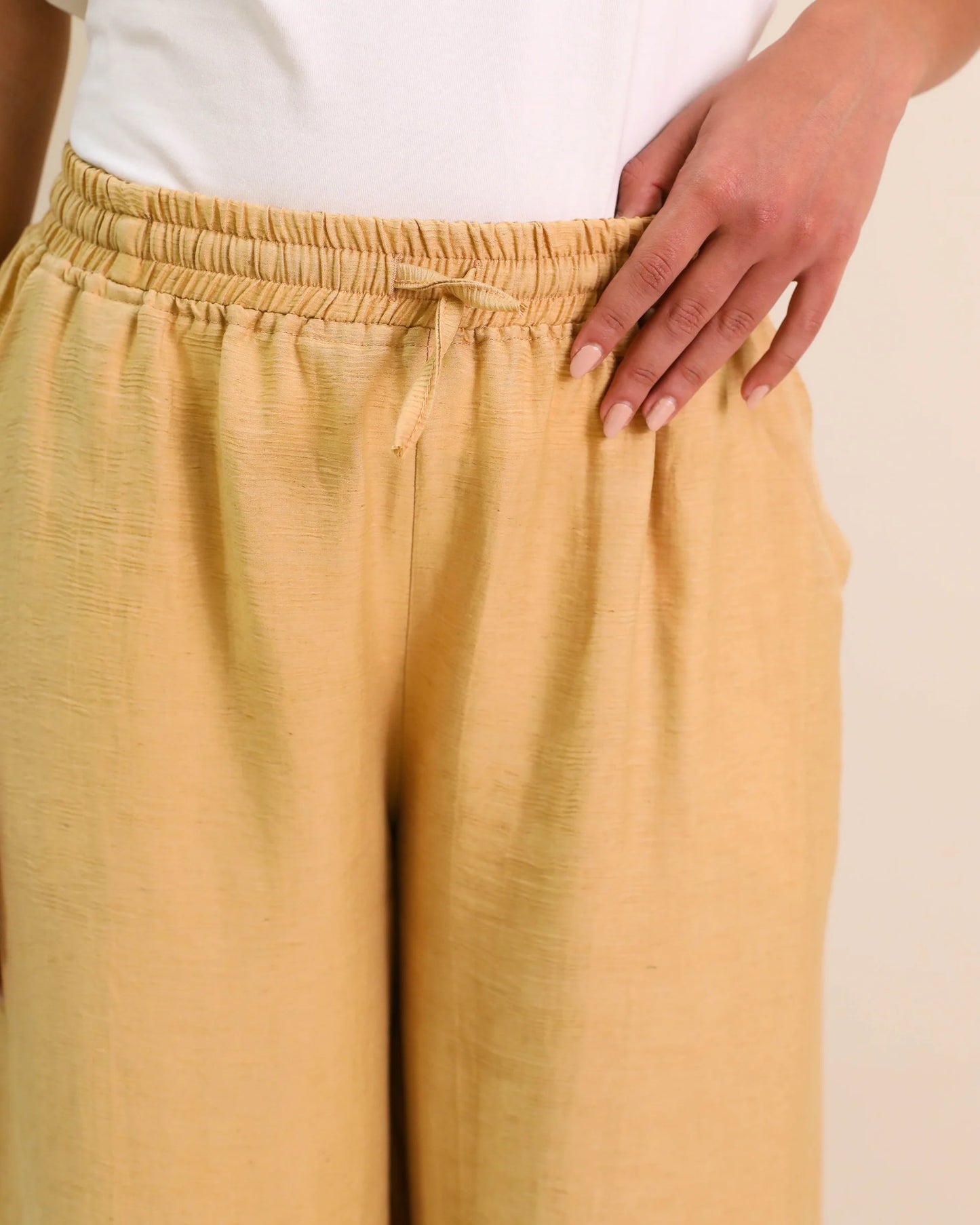 Camel Elasticated Waist Chiffon Pants