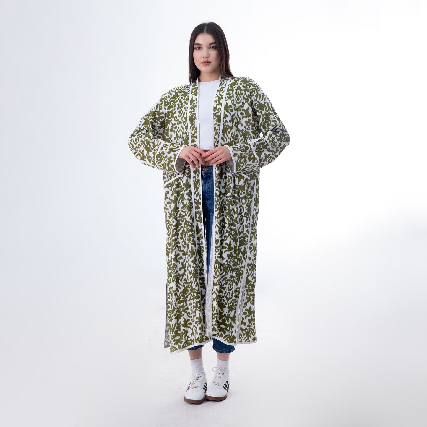 Olive Full Patterned Cardigan - كارديجان زيتوني كامل النقوش
