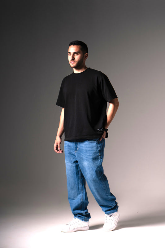 Sky Blue Baggy Fit Jeans - Ribbed Cuff