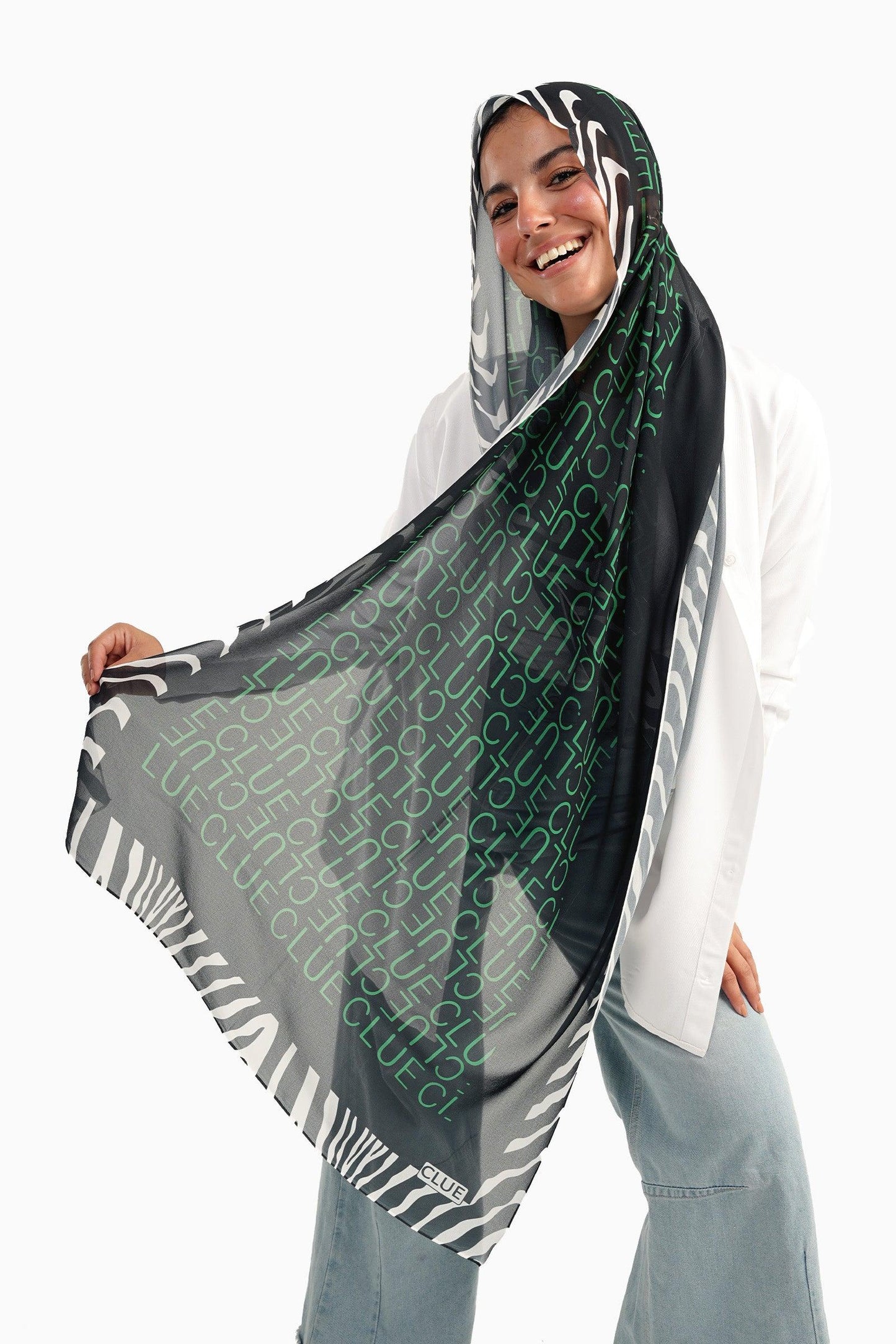 Green Chiffon Printed Scarf