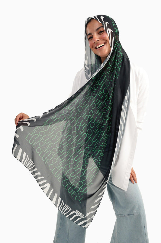 Green Chiffon Printed Scarf